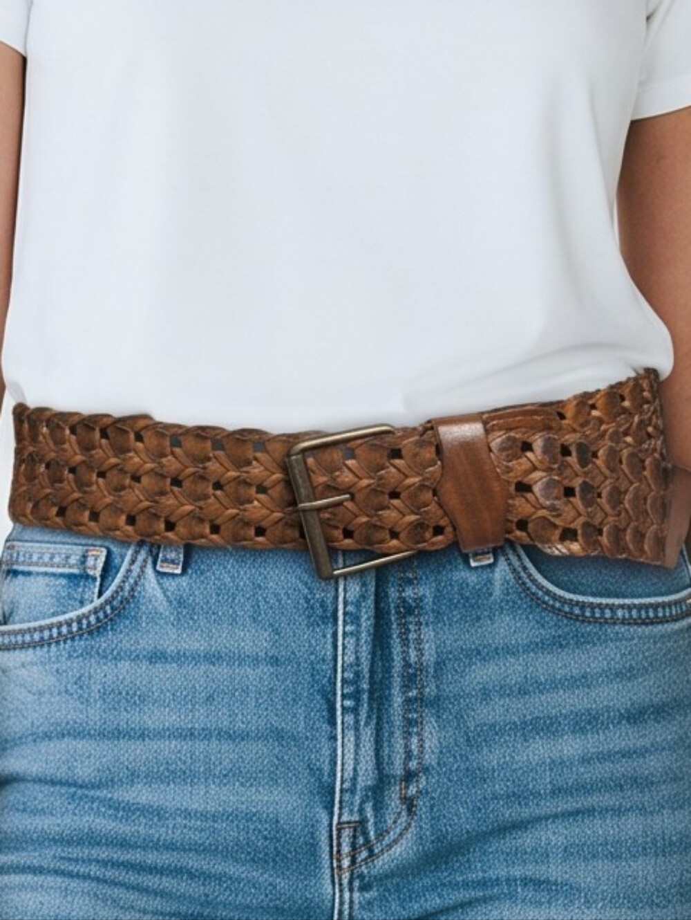 Moti56 brown Bohemian Woven Leather Brown  Belt...Size Small